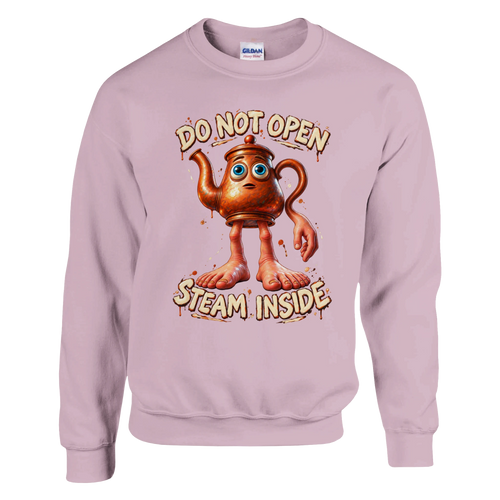 Ta Ta Ta Sahur print on a light pink crewneck sweatshirt, front view