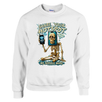 Pot Hotspot print on a white crewneck sweatshirt, front view