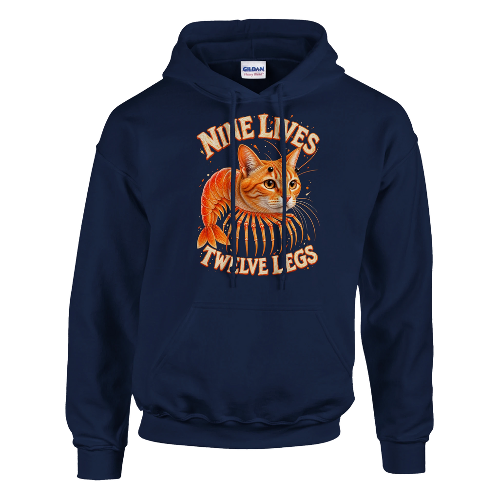 Trippi Troppi print on a navy pullover hoodie, front view
