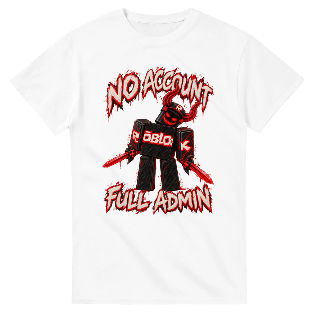 White t-shirt printed with Guest 666 and the words No account, full admin, front view