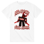 White t-shirt printed with Guest 666 and the words No account, full admin, front view