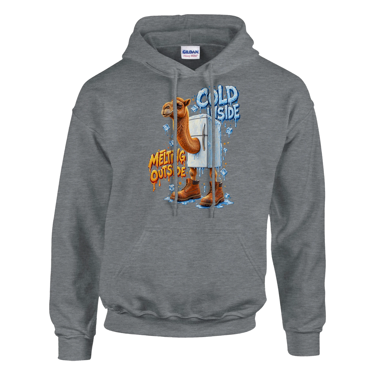Frigo Camelo print on a sport grey pullover hoodie, front view