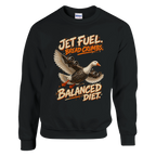 Bombombini Gusini print on a black crewneck sweatshirt, front view