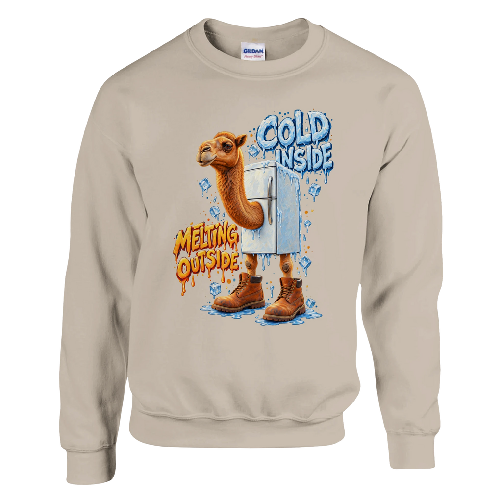 Frigo Camelo print on a sand crewneck sweatshirt, front view