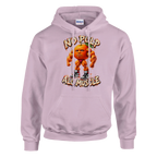 Odin Din Din Dun print on a light pink pullover hoodie, front view