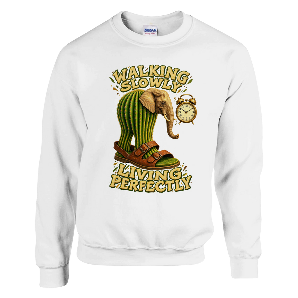 Lirili Larila print on a white crewneck sweatshirt, front view