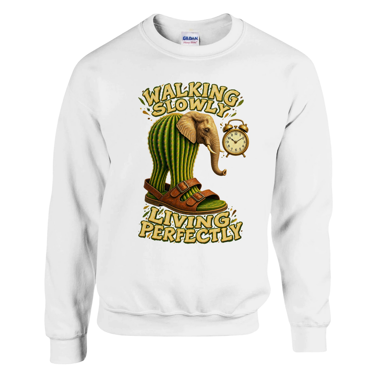 Lirili Larila print on a white crewneck sweatshirt, front view
