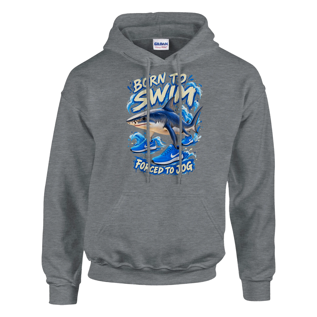 Tralalero Tralala print on a sport grey pullover hoodie, front view