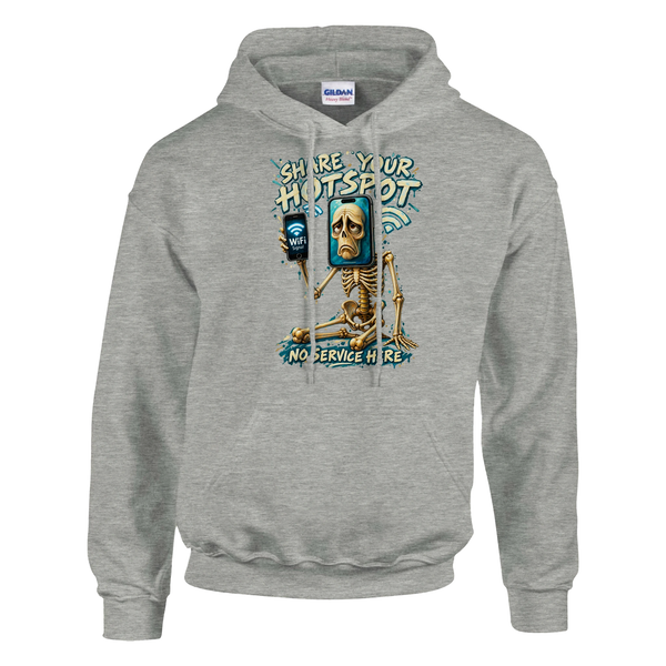 Pot Hotspot print on an ash grey pullover hoodie, front view