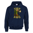 Lirili Larila print on a navy pullover hoodie, front view