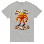 Ash t-shirt printed with Odin Din Din Dun and the words No pulp, all muscle, front view