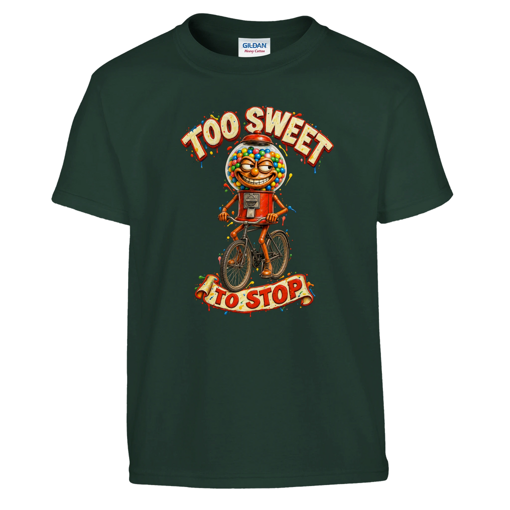 Chicleteira Bicicleteira print on a forest green kids t-shirt, front view