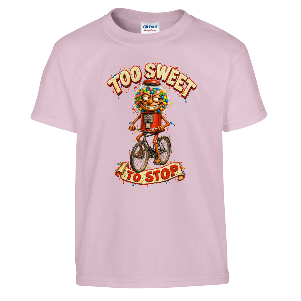 Chicleteira Bicicleteira print on a light pink kids t-shirt, front view