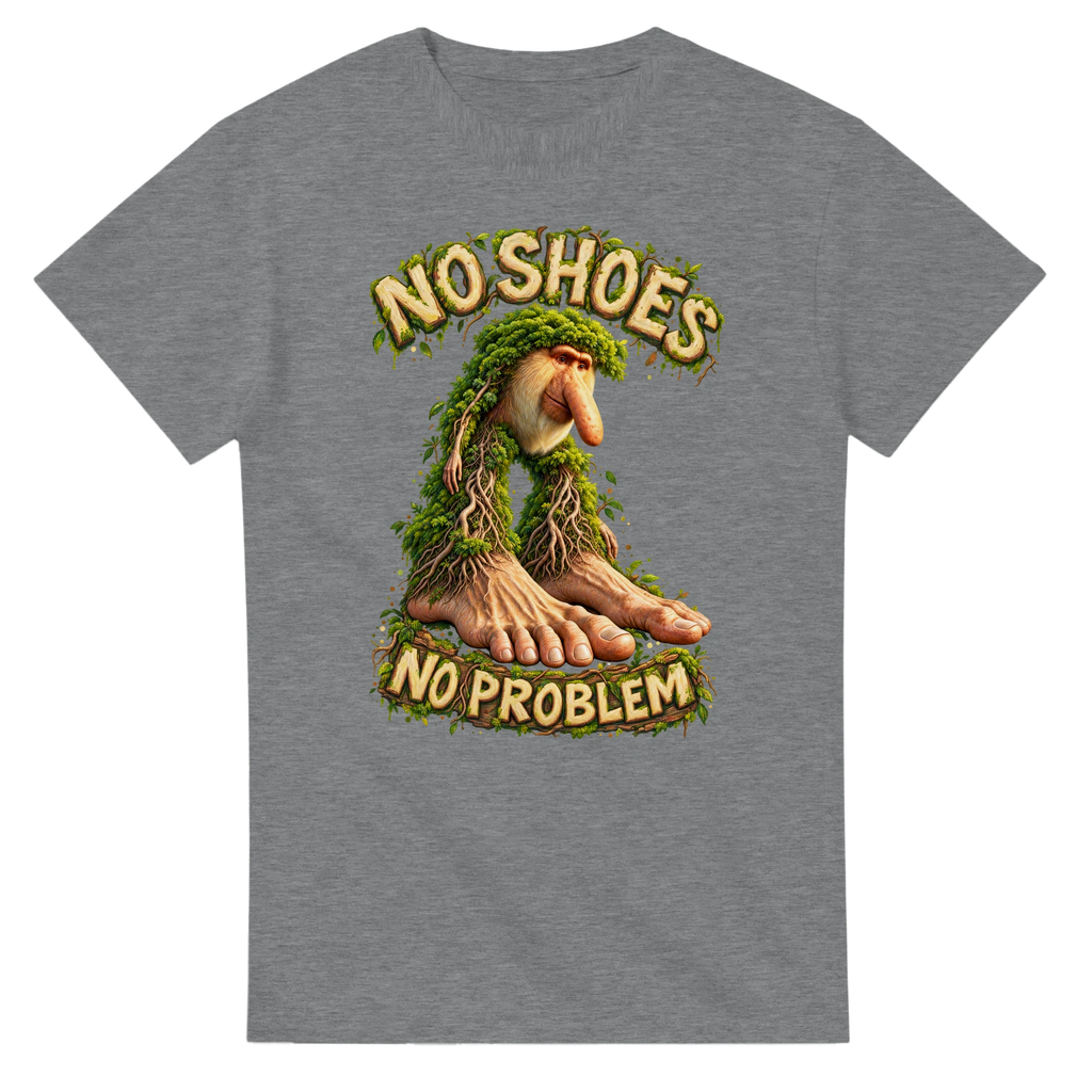 Sport Grey t-shirt printed with Brr Brr Patapim and the words No shoes, no problem, front view