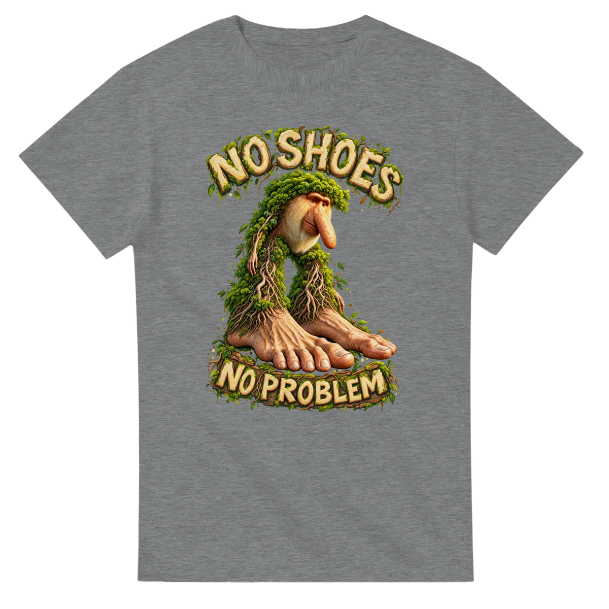 Sport Grey t-shirt printed with Brr Brr Patapim and the words No shoes, no problem, front view