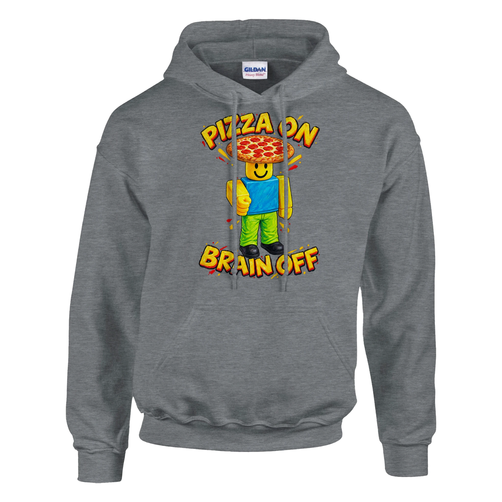 Noobini Pizzanini print on a sport grey pullover hoodie, front view