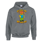 Noobini Pizzanini print on a sport grey pullover hoodie, front view
