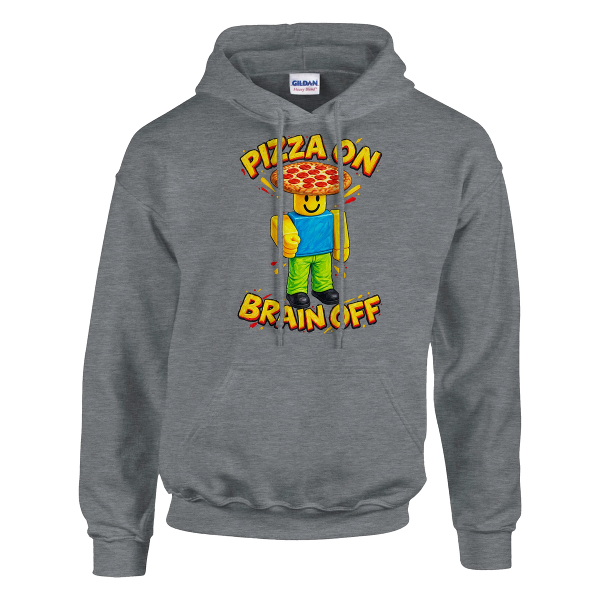 Noobini Pizzanini print on a sport grey pullover hoodie, front view