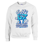 67 print on a white crewneck sweatshirt, front view