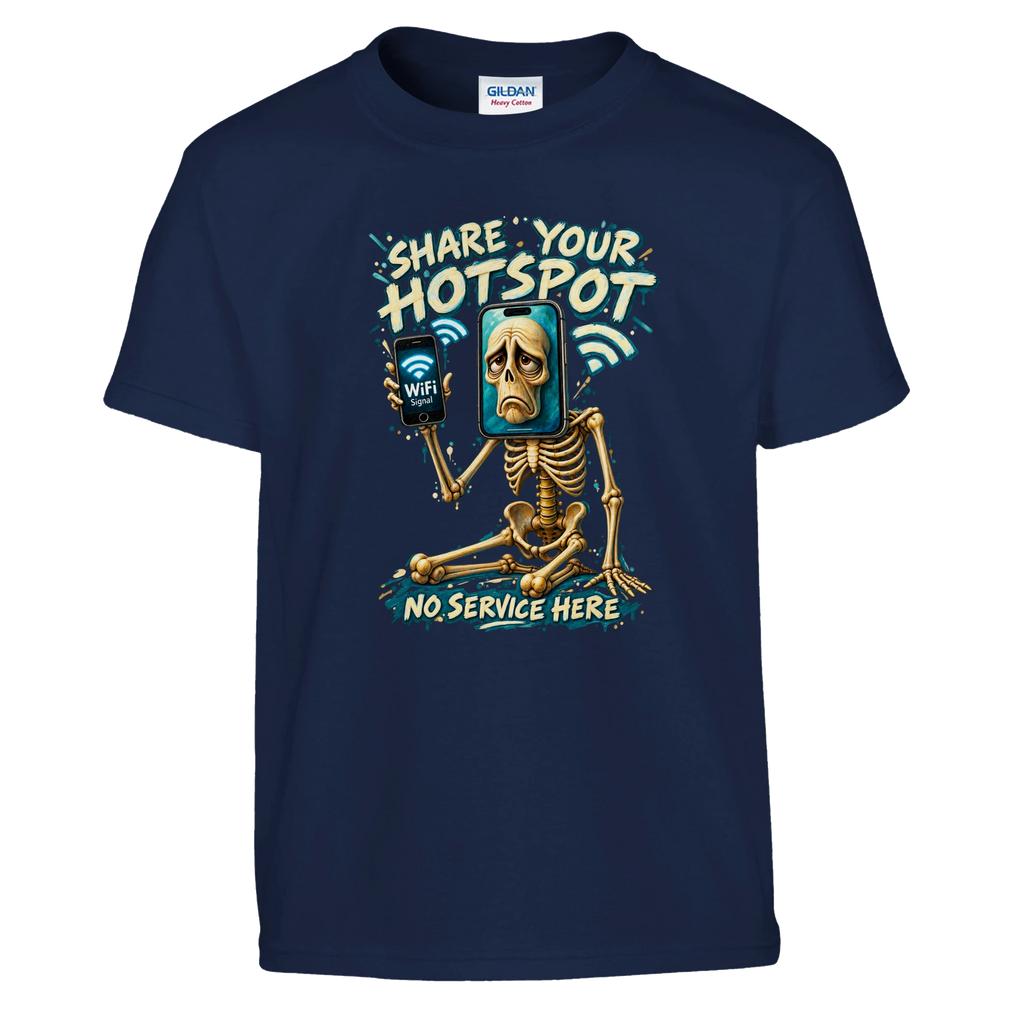 Pot Hotspot print on a navy kids t-shirt, front view