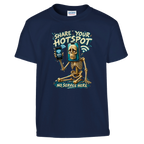 Pot Hotspot print on a navy kids t-shirt, front view