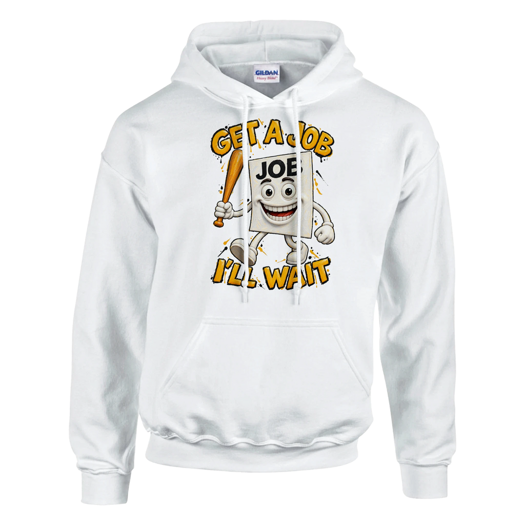 Job Job Job Sahur print on a white pullover hoodie, front view