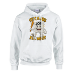 Job Job Job Sahur print on a white pullover hoodie, front view