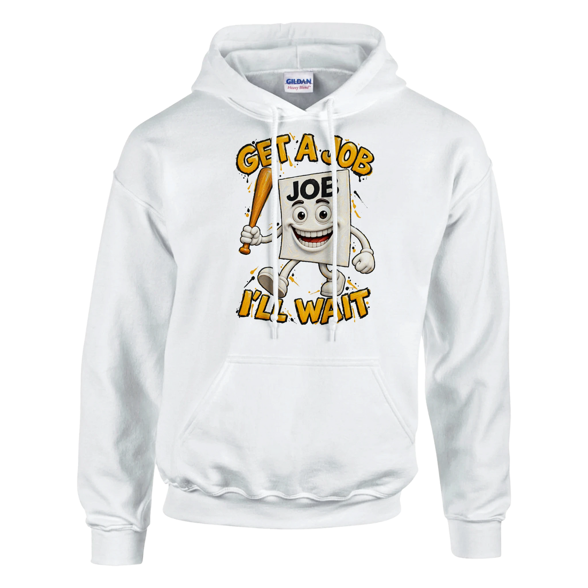 Job Job Job Sahur print on a white pullover hoodie, front view