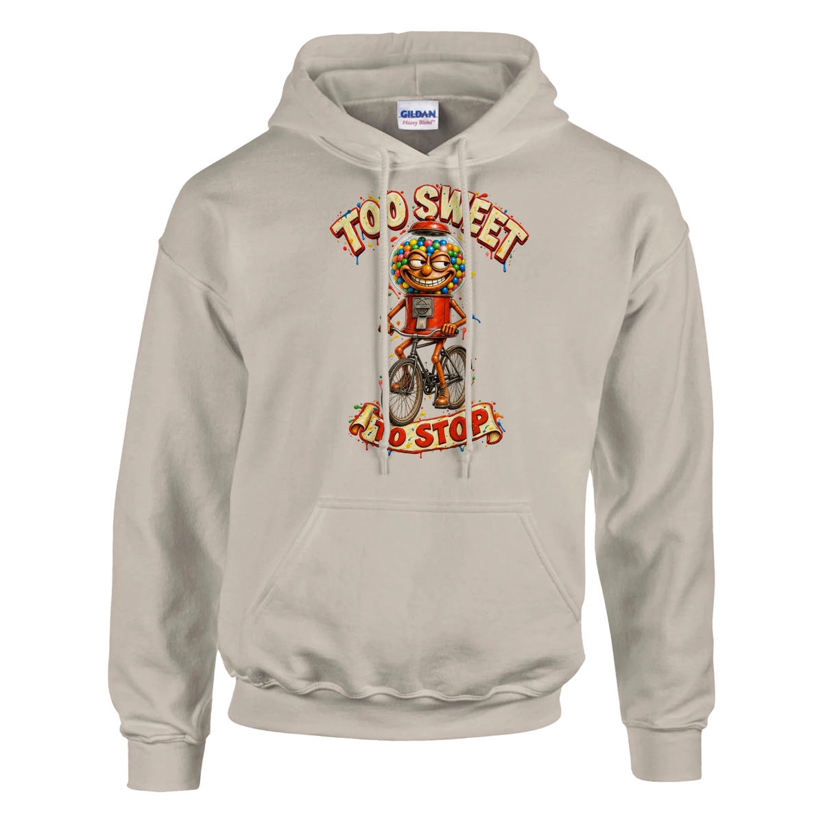 Chicleteira Bicicleteira print on a sand pullover hoodie, front view