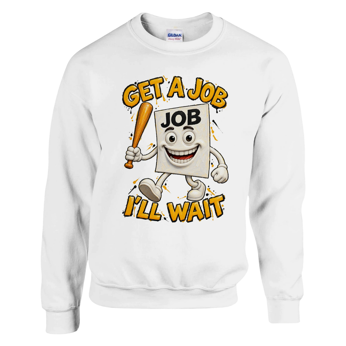 Job Job Job Sahur print on a white crewneck sweatshirt, front view