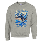 Tralalero Tralala print on an ash grey crewneck sweatshirt, front view