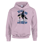 Orcalero Orcala print on a light pink pullover hoodie, front view