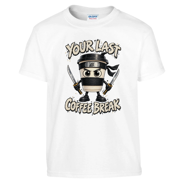 Cappuccino Assassino print on a white kids t-shirt, front view
