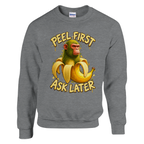 Chimpanzini Bananini print on a sport grey crewneck sweatshirt, front view