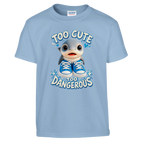 Los Tralaleritos print on a light blue kids t-shirt, front view