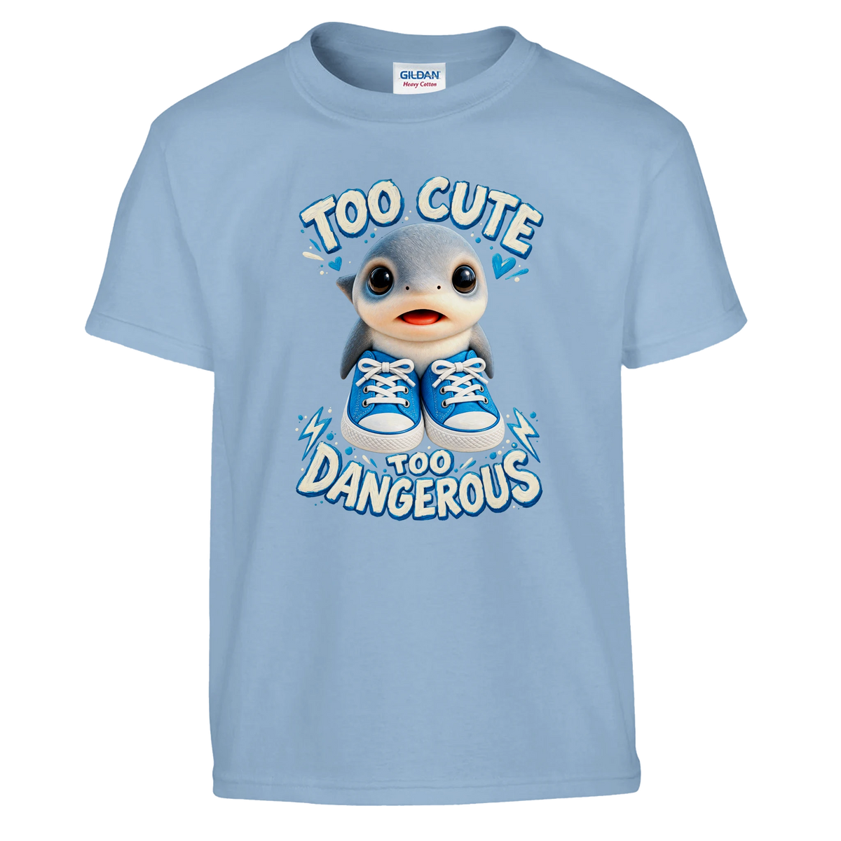 Los Tralaleritos print on a light blue kids t-shirt, front view