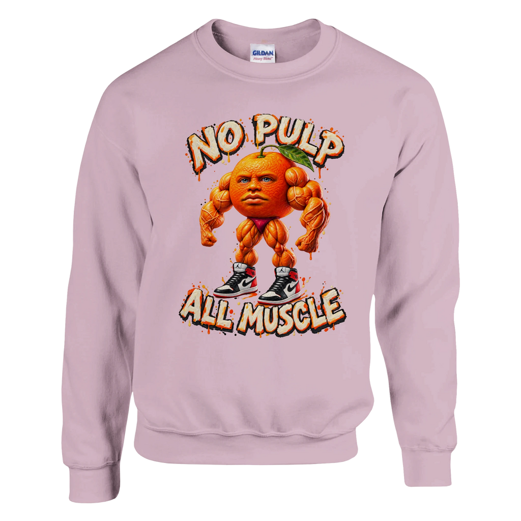 Odin Din Din Dun print on a light pink crewneck sweatshirt, front view