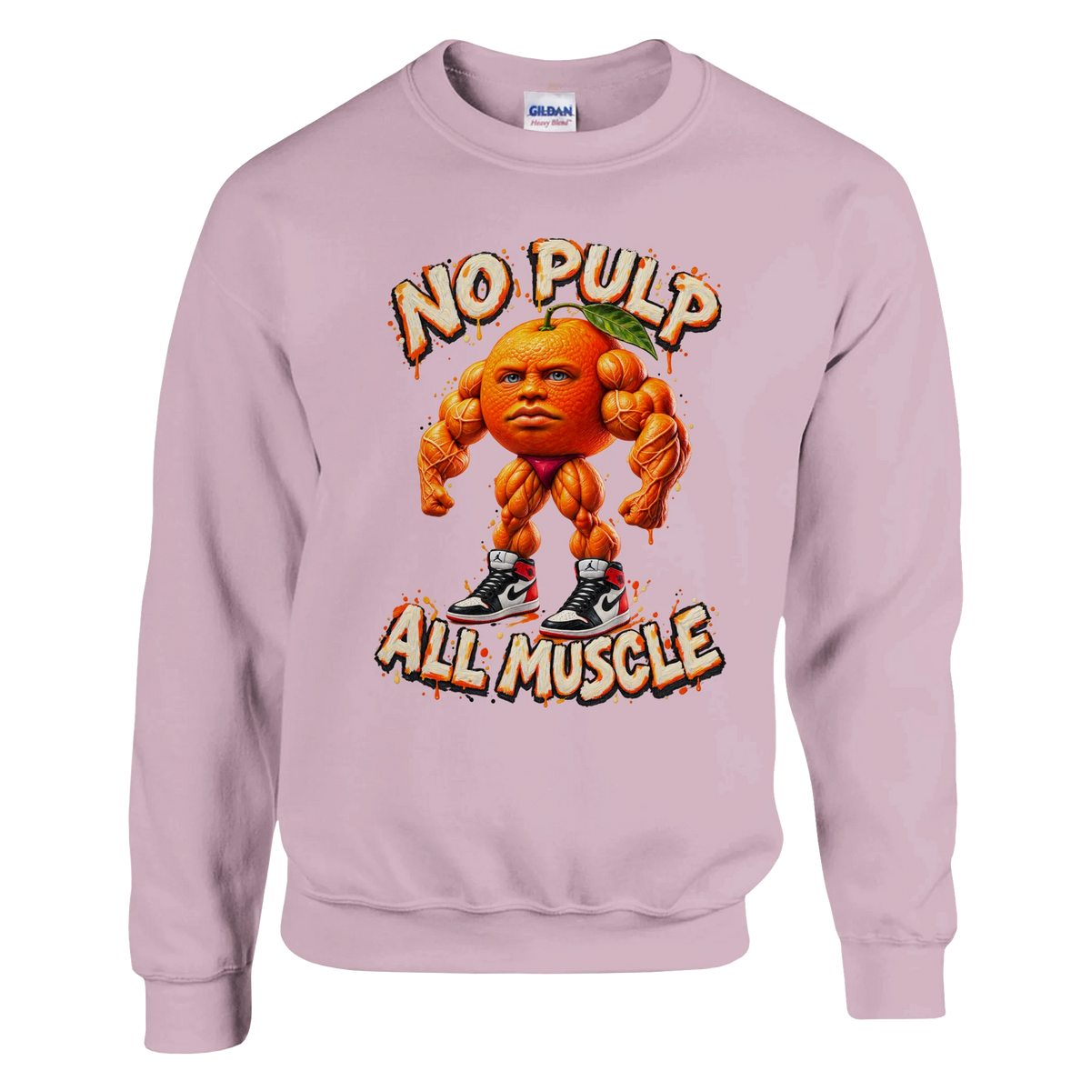Odin Din Din Dun print on a light pink crewneck sweatshirt, front view