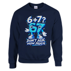 67 print on a navy crewneck sweatshirt, front view