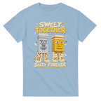 Light Blue t-shirt printed with Garama and Madundung and the words Sweet together, salty forever, front view