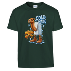 Frigo Camelo print on a forest green kids t-shirt, front view