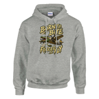 Bombardino Crocodilo print on an ash grey pullover hoodie, front view