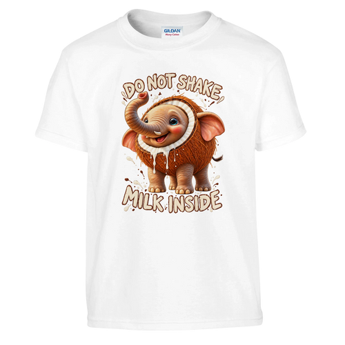 Cocofanto Elefanto print on a white kids t-shirt, front view