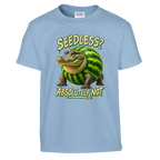 Glorbo Fruttodrillo print on a light blue kids t-shirt, front view