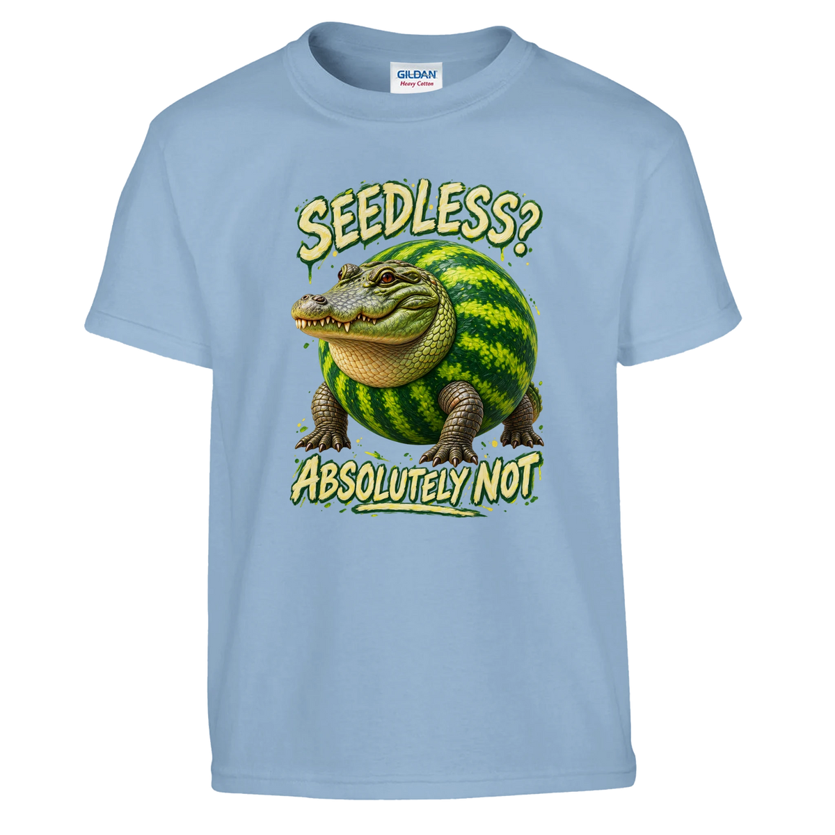 Glorbo Fruttodrillo print on a light blue kids t-shirt, front view