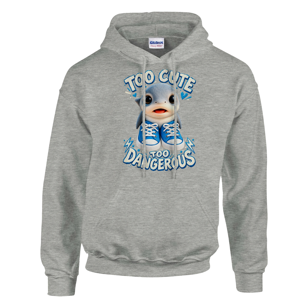 Los Tralaleritos print on an ash grey pullover hoodie, front view