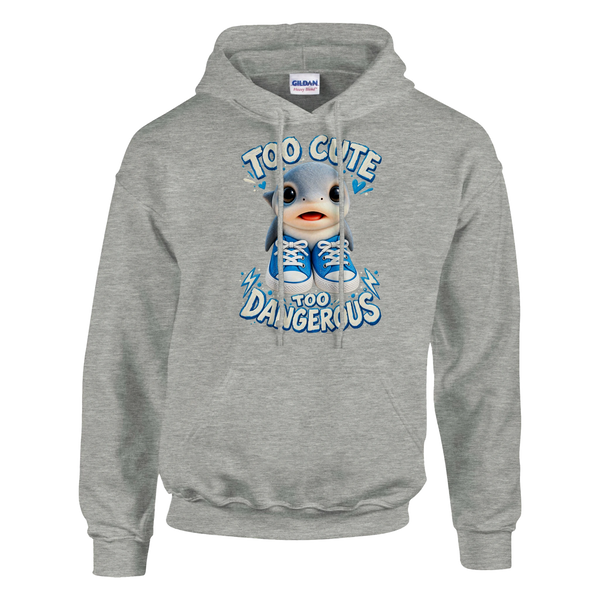 Los Tralaleritos print on an ash grey pullover hoodie, front view