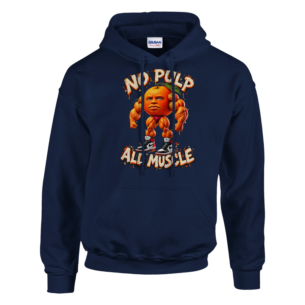 Odin Din Din Dun print on a navy pullover hoodie, front view