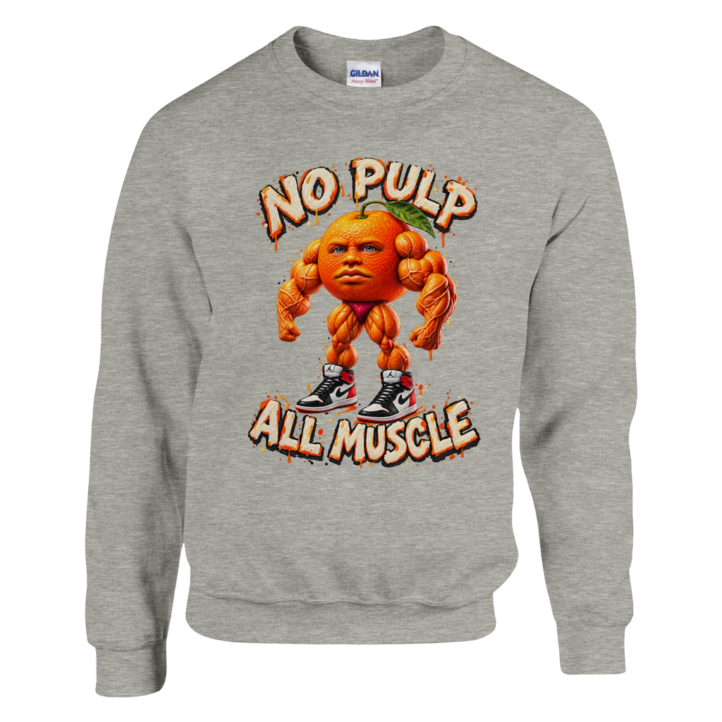 Odin Din Din Dun print on an ash grey crewneck sweatshirt, front view