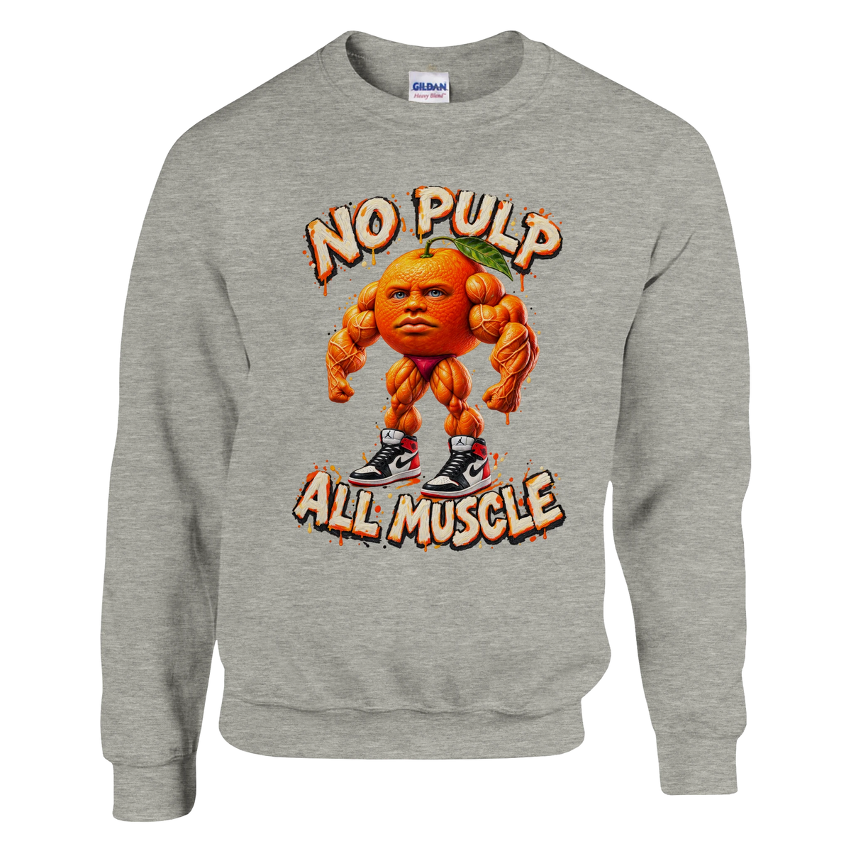 Odin Din Din Dun print on an ash grey crewneck sweatshirt, front view